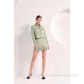 Women's Olive Green Jacket and Pleated Mini Skirt